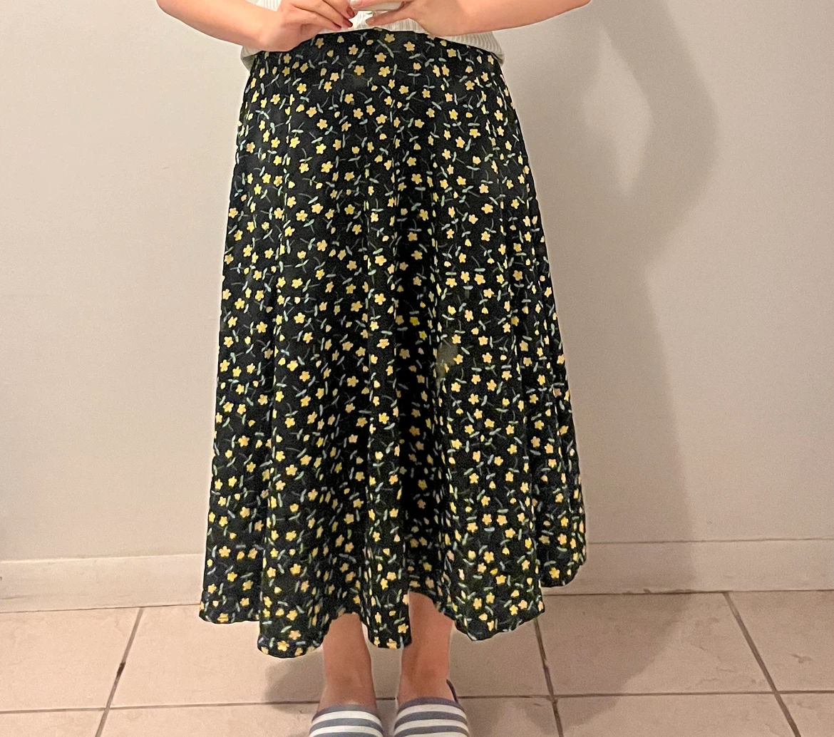 Black floral print midi skirt
