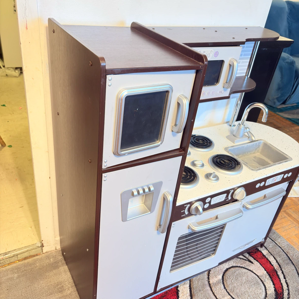 Wooden Play Kitchen with Fridge, Oven, and Microwave - photo 4