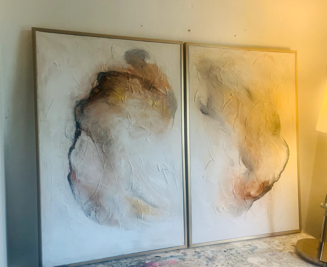 *Reduced Set of 2 Abstract Paintings Framed 25x37” each - photo 3