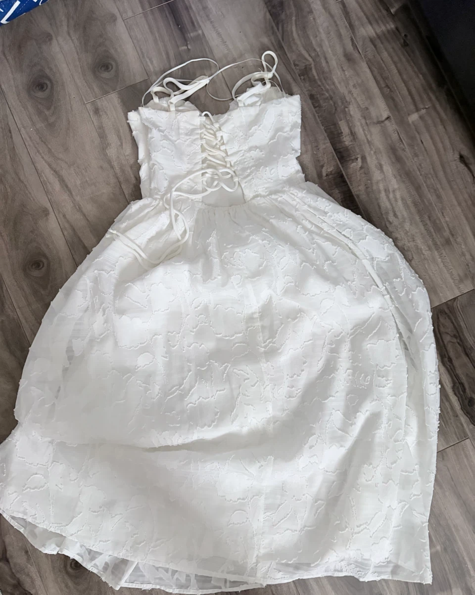 Kids White Lace Up Corset Dress XS - photo 2