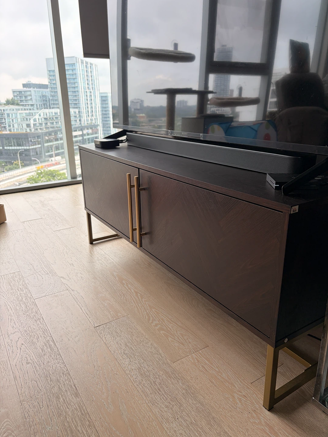 Dark Wood Media Console with Gold Legs - photo 2
