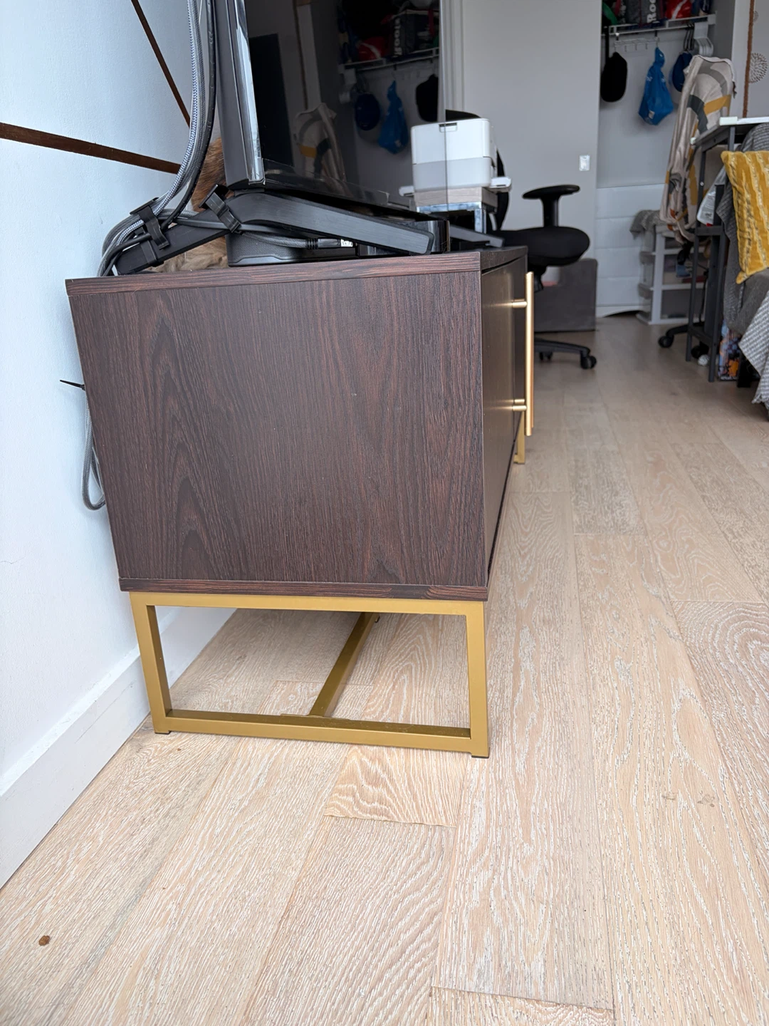 Dark Wood Media Console with Gold Legs - photo 3