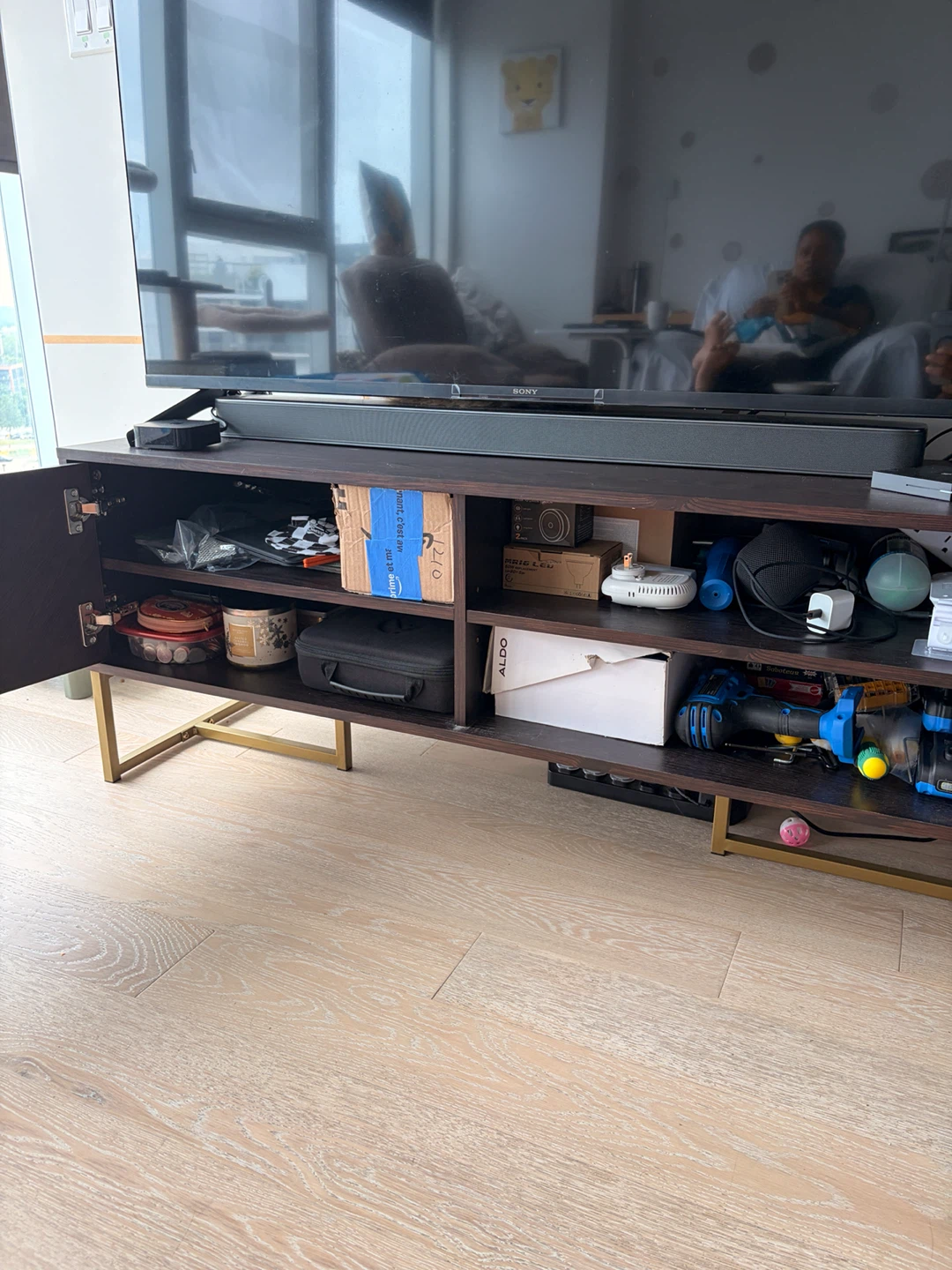 Dark Wood Media Console with Gold Legs - photo 4