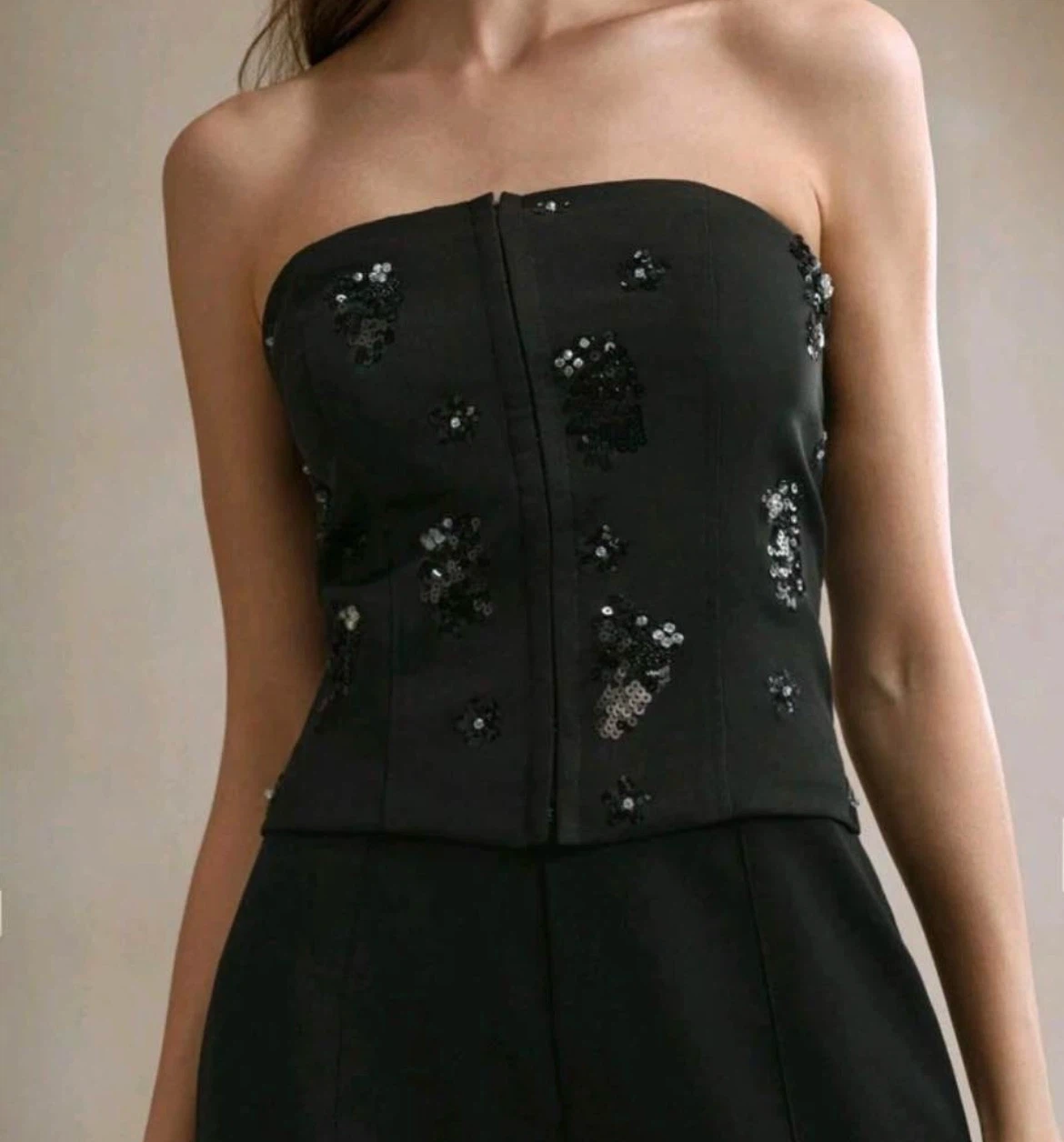 Black Sequin Corset Top - NEW w tag