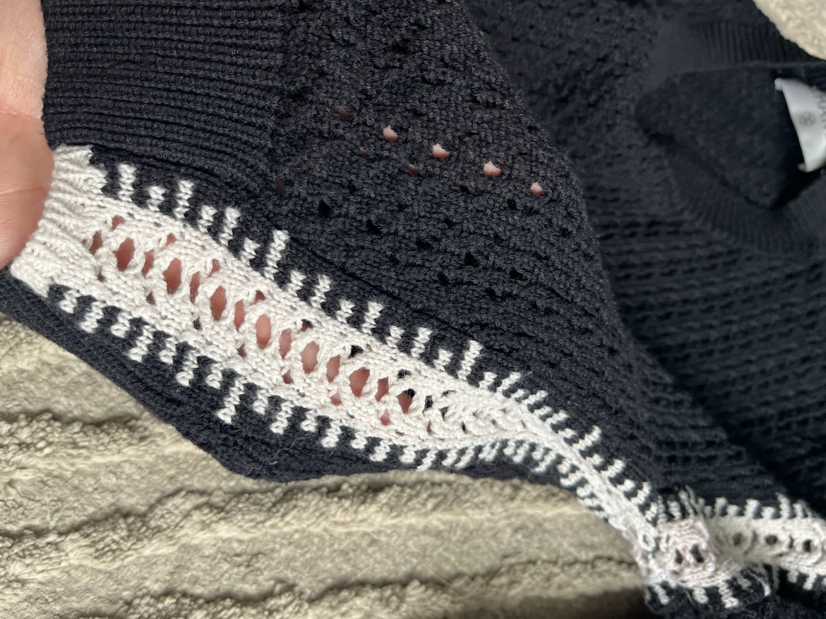 Black Cropped Knit Sweater with White Trim - photo 3