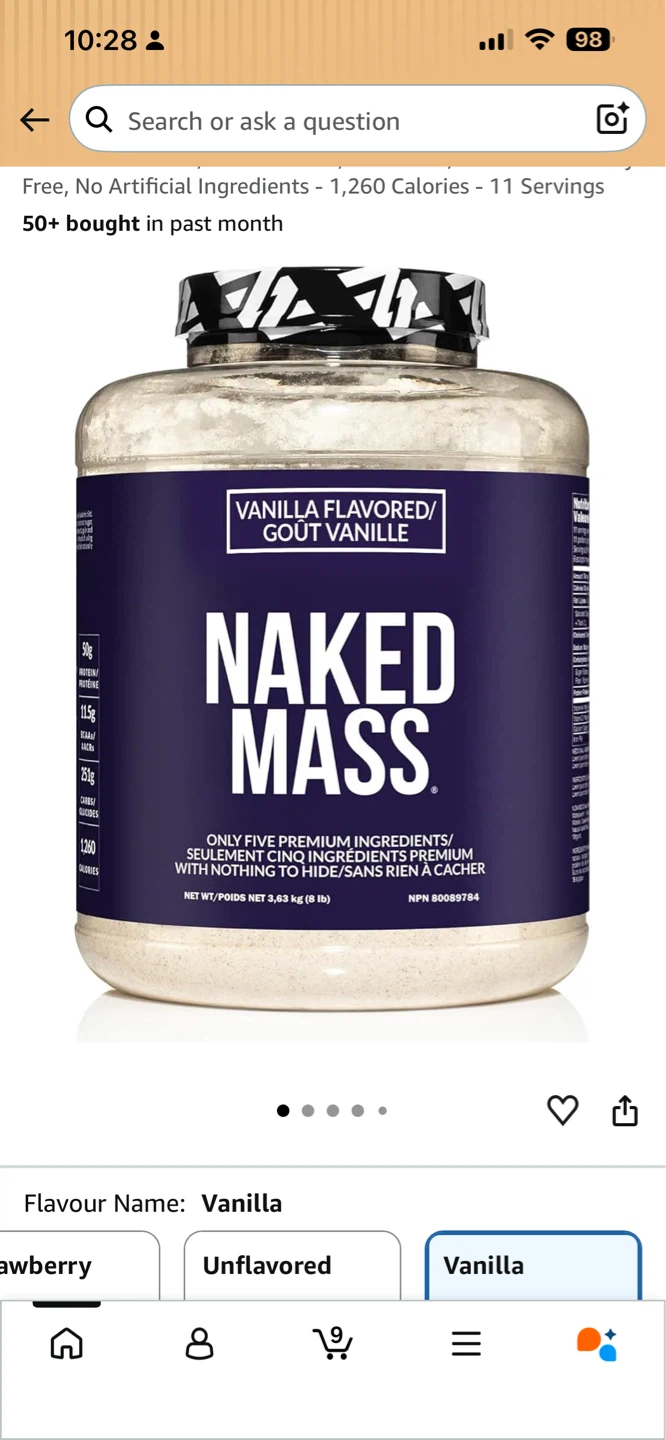 Naked Mass Vanilla Flavored Weight Gainer Protein Powder 8 lb