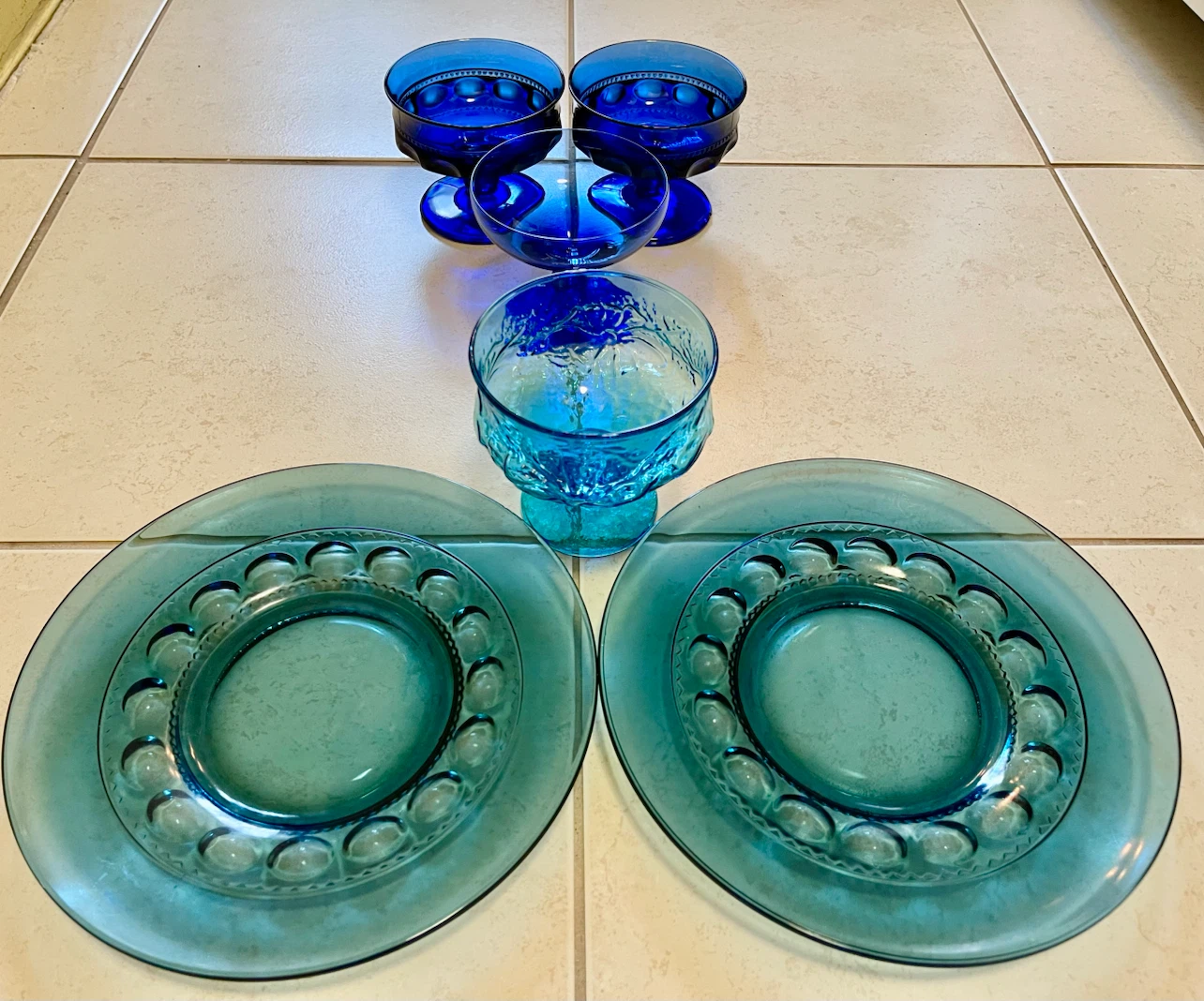 Blue Glass Dessert Bowls and Plates Set