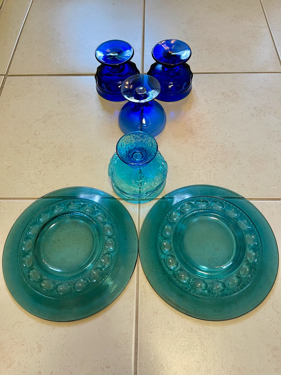 Blue Glass Dessert Bowls and Plates Set - photo 2