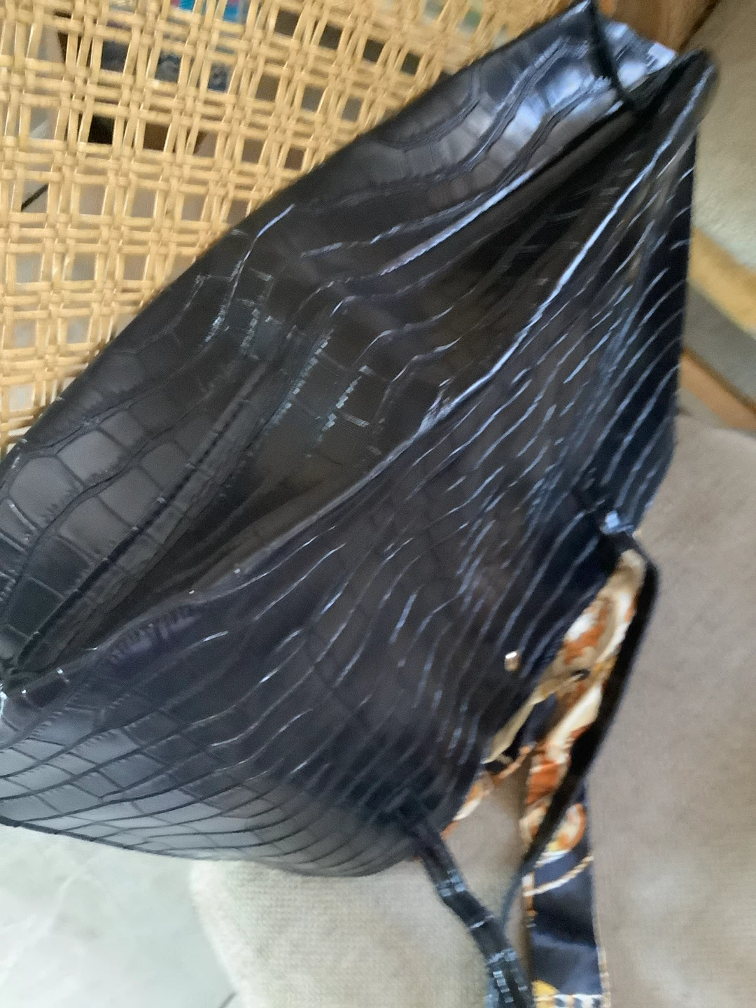 Black Faux Croc Tote Bag with Scarf - photo 3