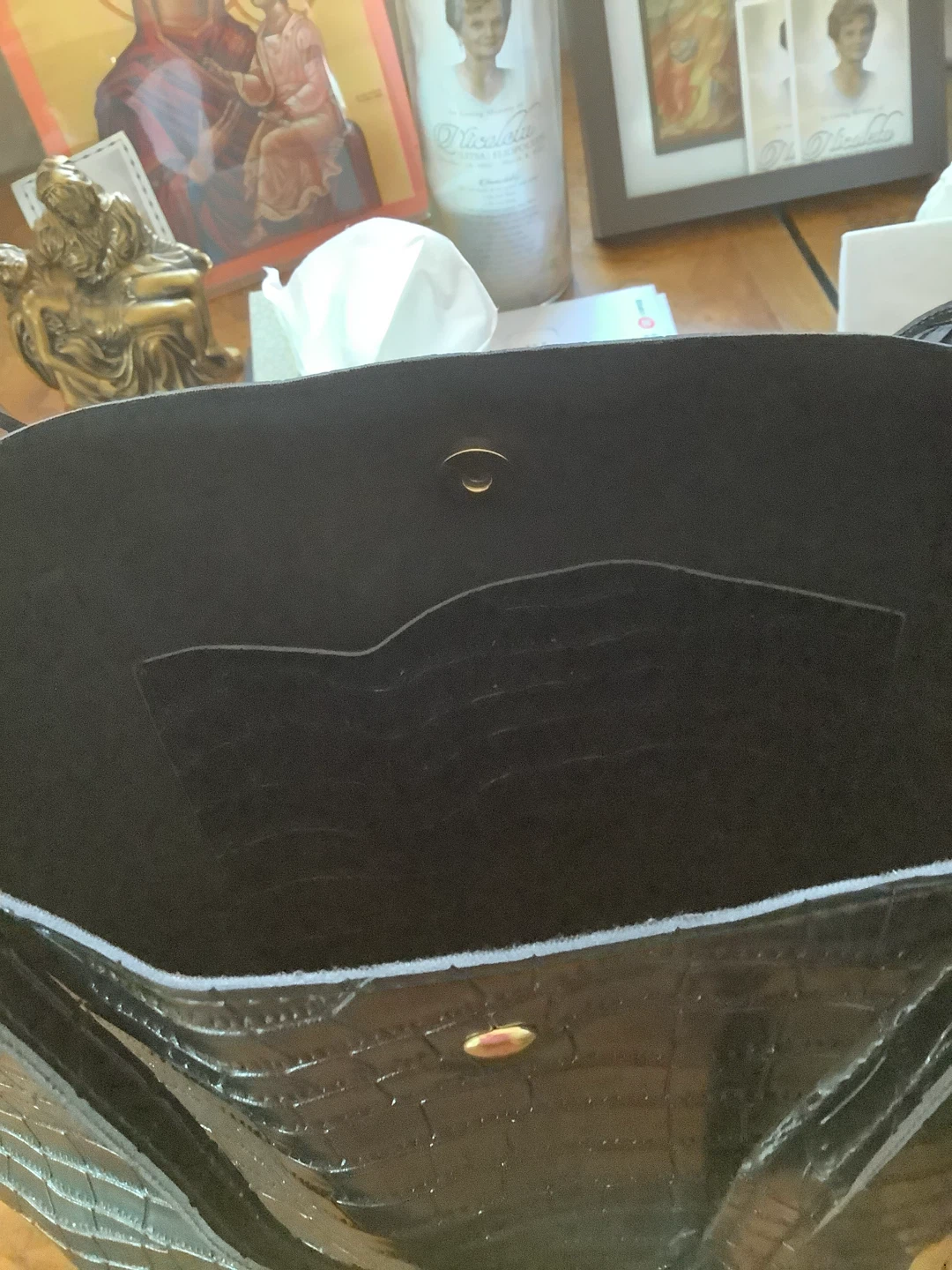 Black Faux Croc Tote Bag with Scarf - photo 4