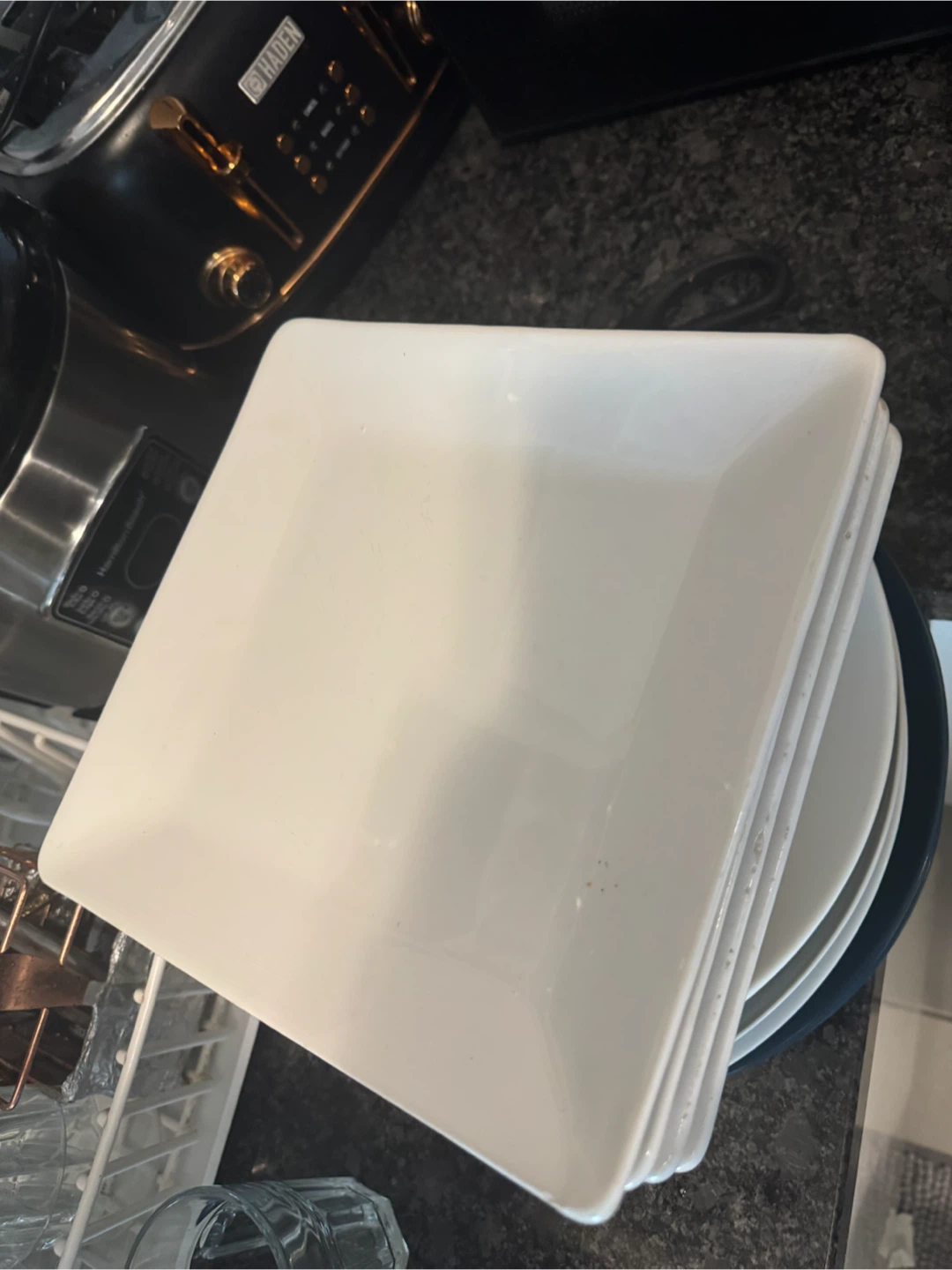 Set of Square Dinner Plates and 4 seater Wooden Dining Table - photo 3