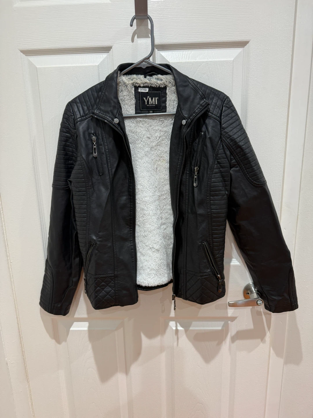 Faux Leather Sherpa Lined Jacket