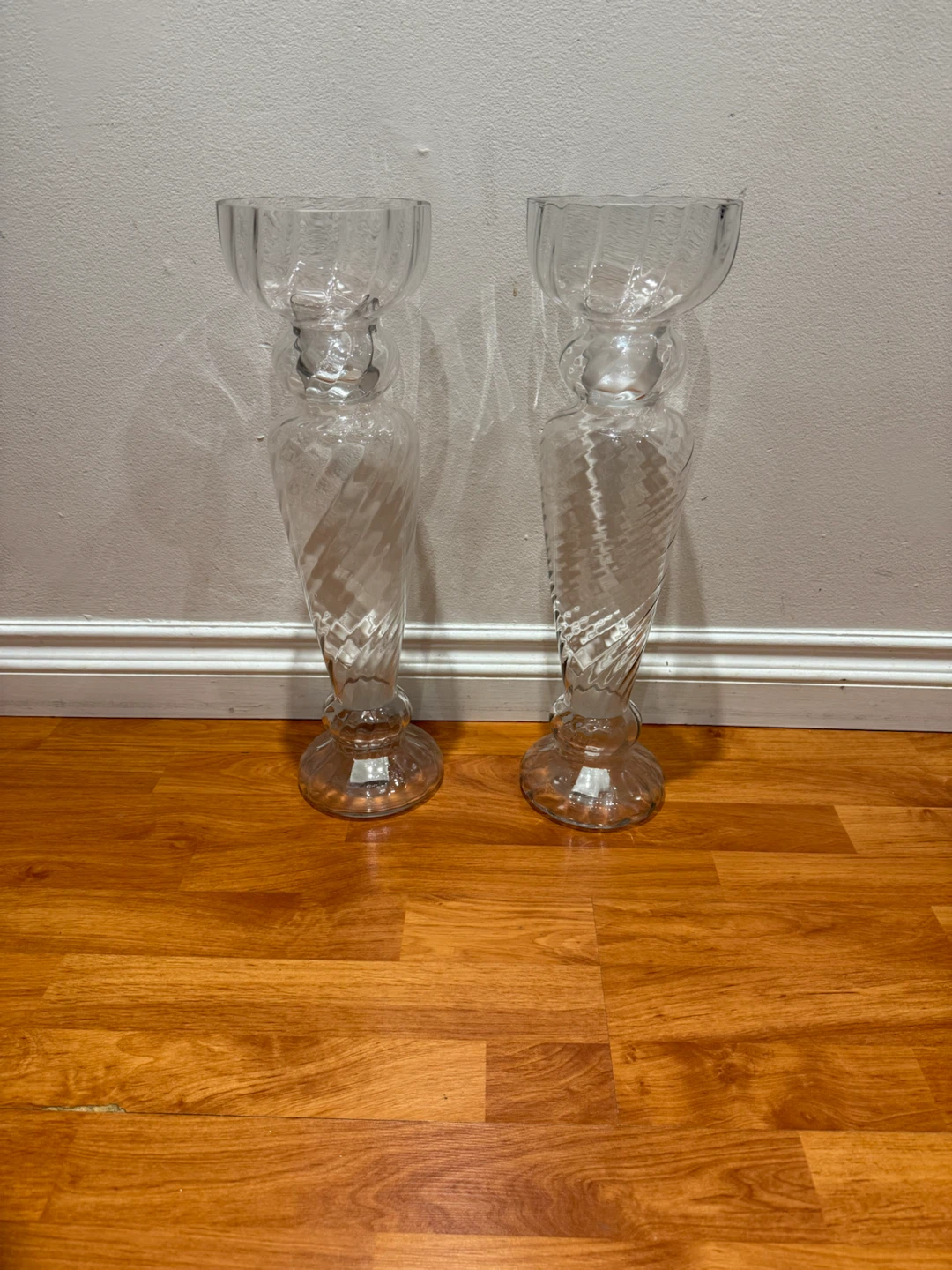 Elegant Tall Glass Candle Holders / Vases – Set of 2