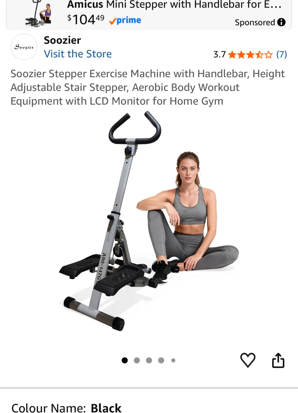 Soozier Stepper Exercise Machine with Handlebar - Black
