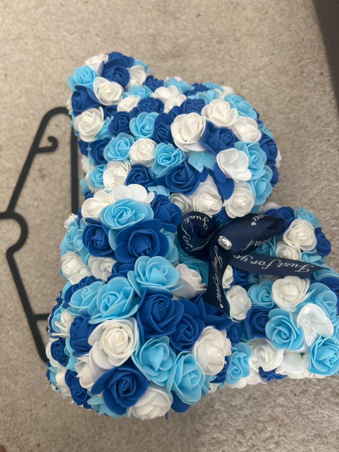 Blue and White Rose Teddy Bear Decoration
