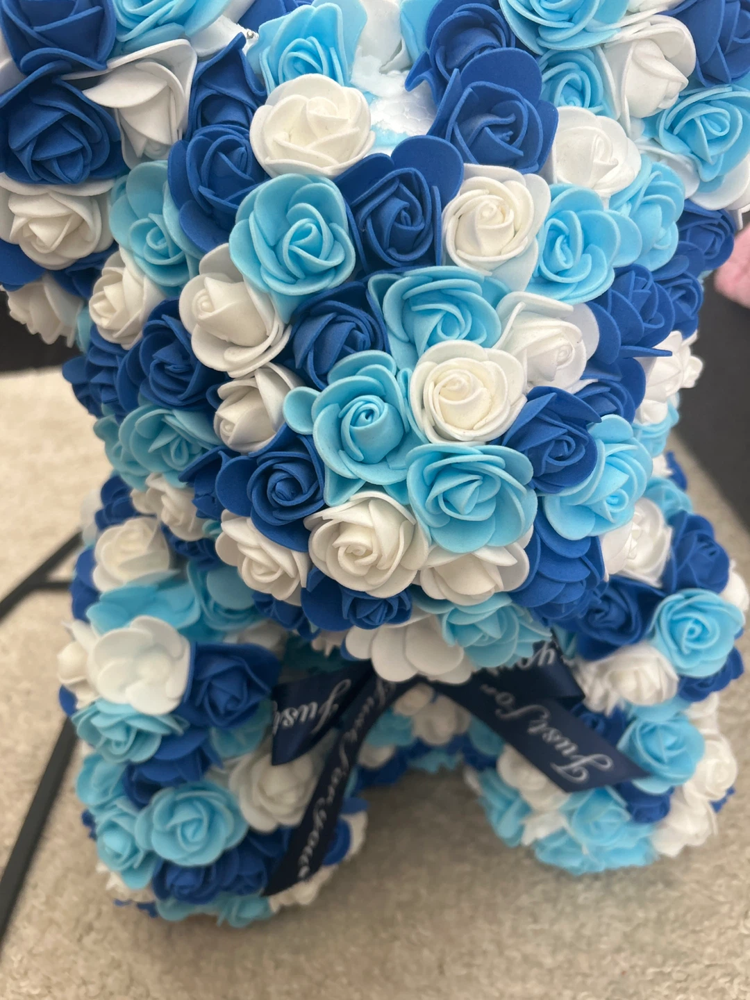 Blue and White Rose Teddy Bear Decoration - photo 2