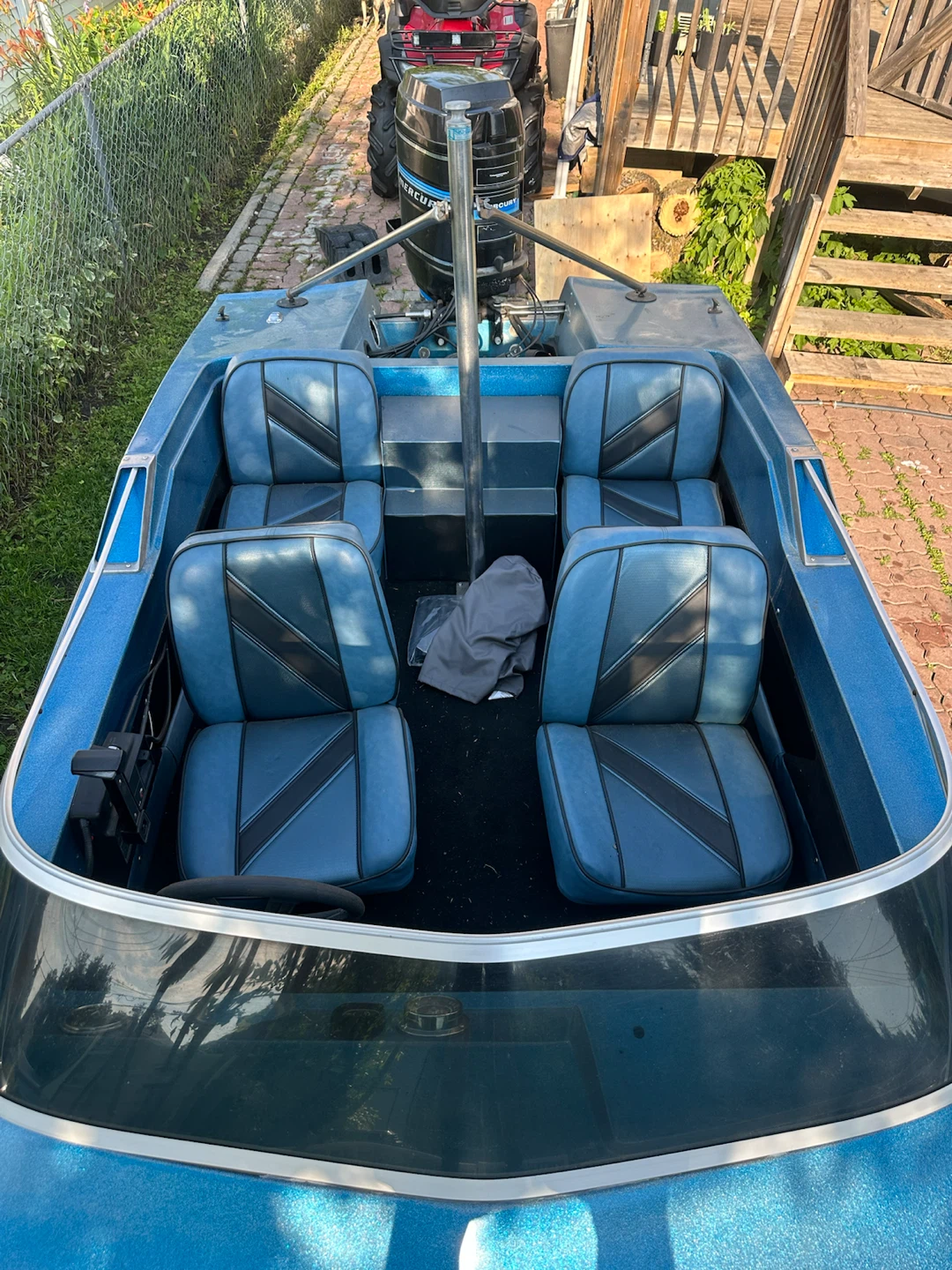 Blue Speed Boat with Mercury Outboard Motor - photo 2