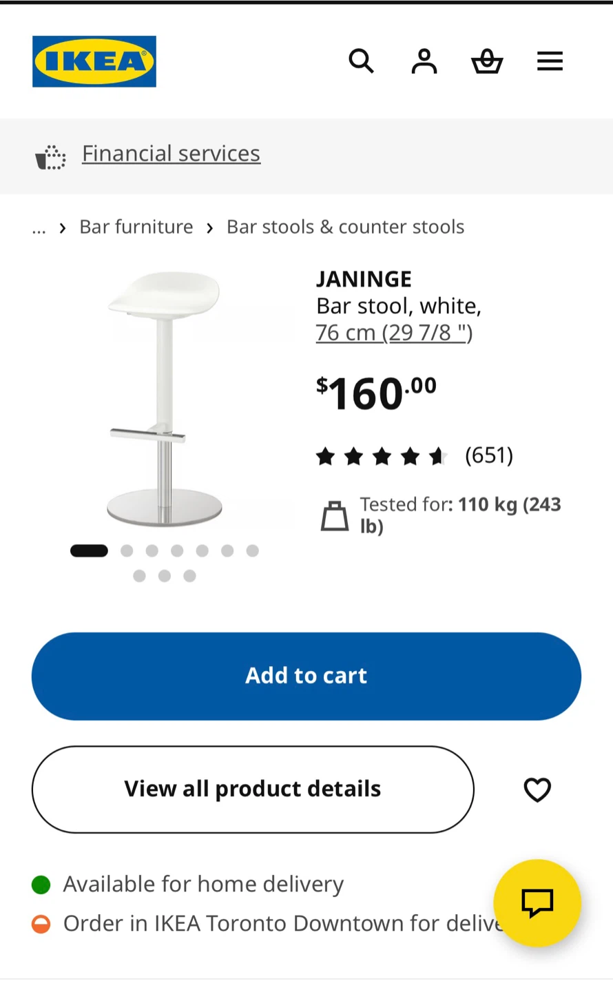 IKEA JANINGE Bar Stools (Set of 2), White - photo 2