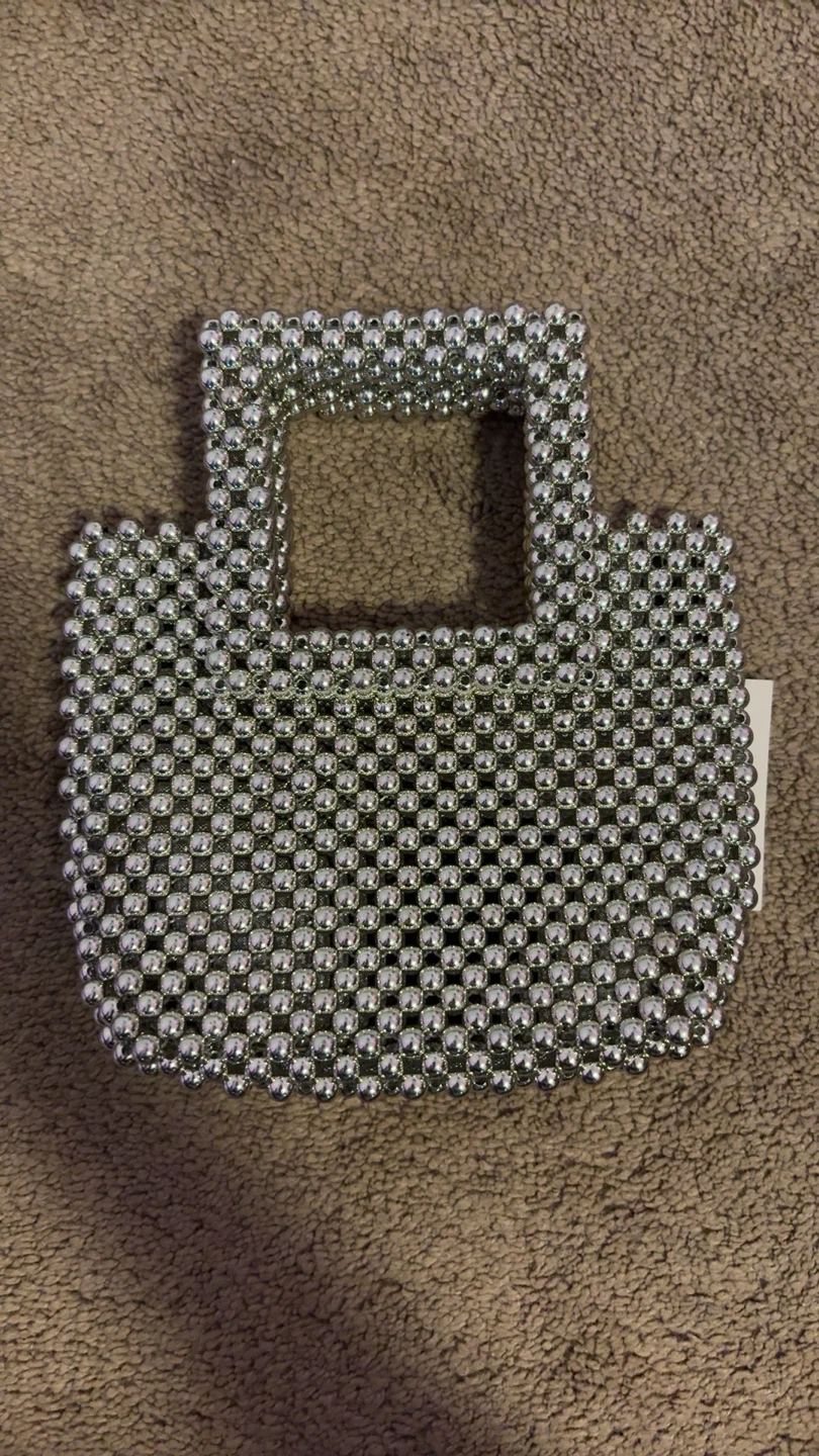 Silver Beaded Mini Top Handle Bag