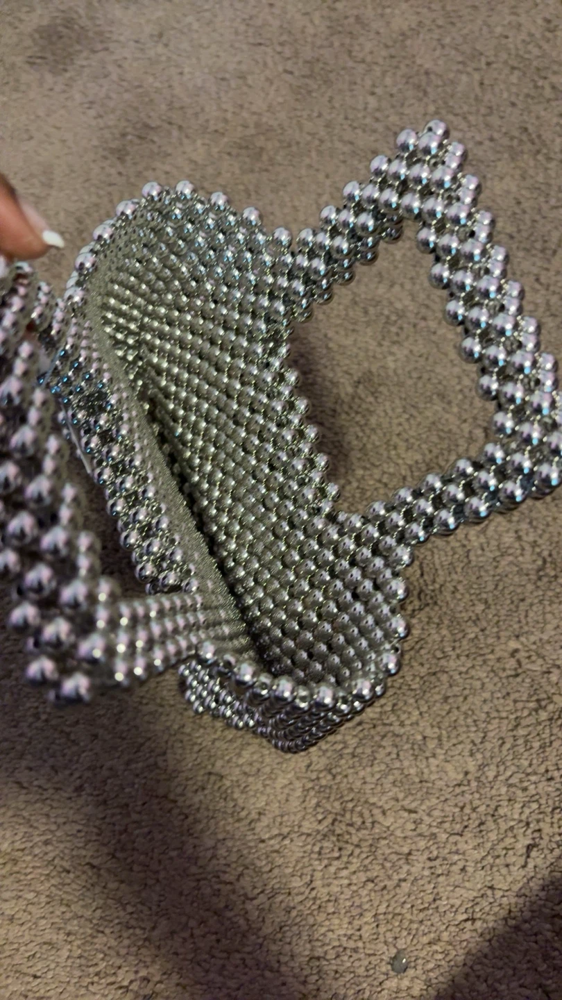 Silver Beaded Mini Top Handle Bag - photo 3