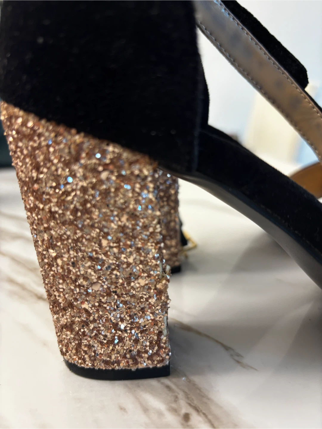 Black Suede Heels with Glitter Block Heel - photo 2
