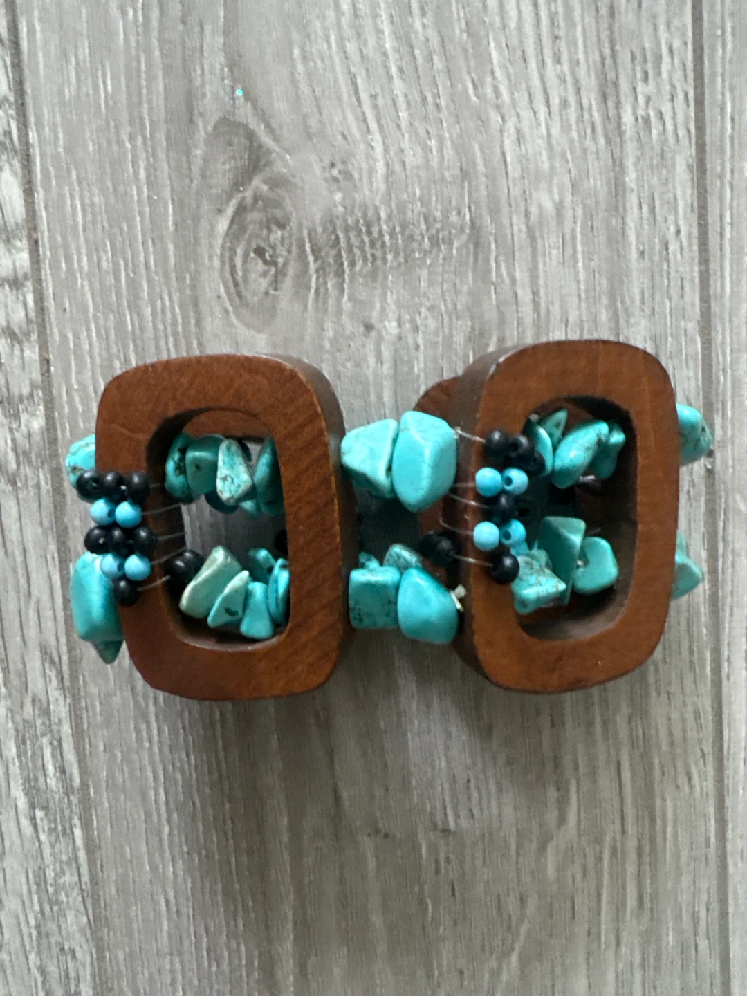 Wooden and Turquoise Beaded Bracelet
