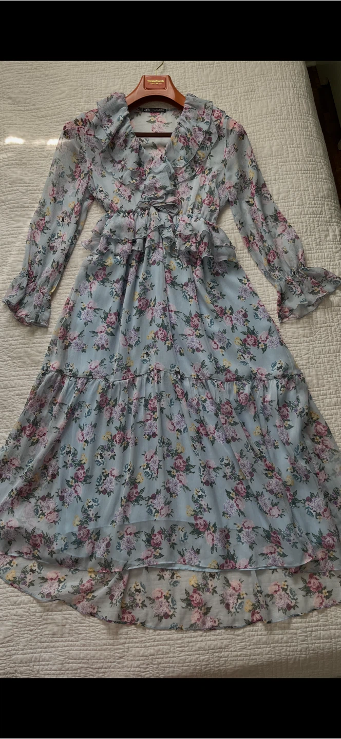 ZARA Floral Chiffon Ruffle Maxi Dress