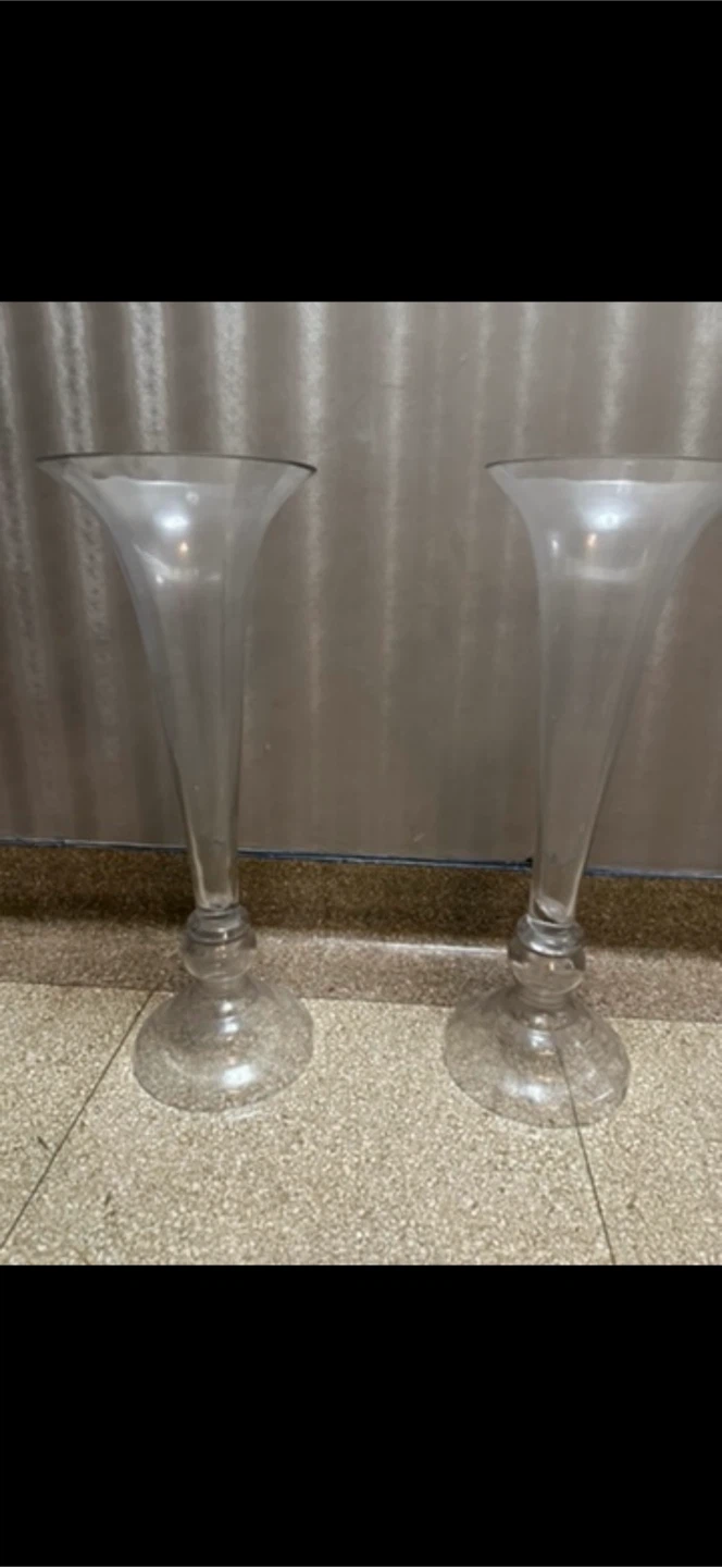 Set of 2 Clear Glass Trumpet Vases