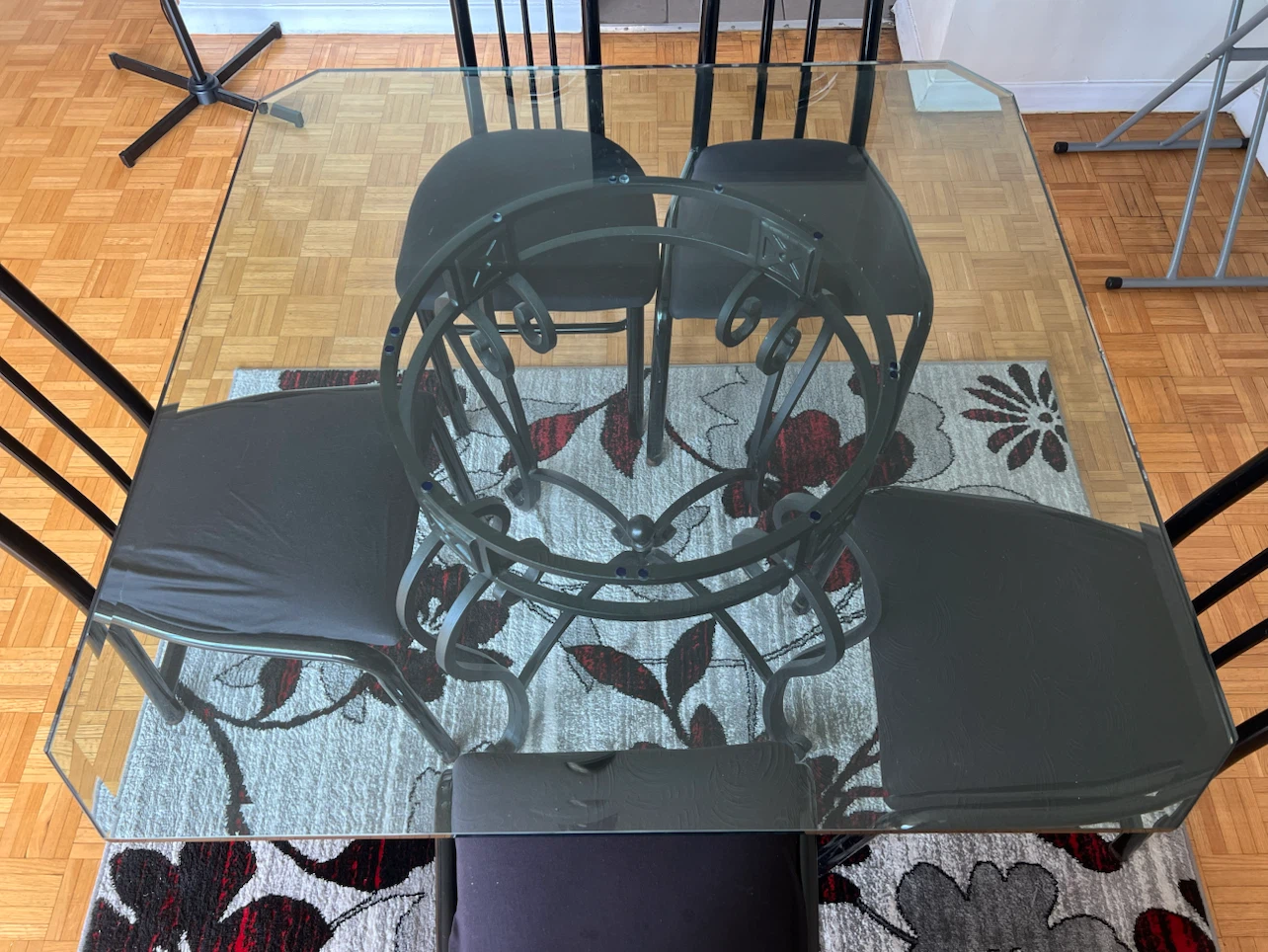 Glass Top Dining Table with 5 Chairs