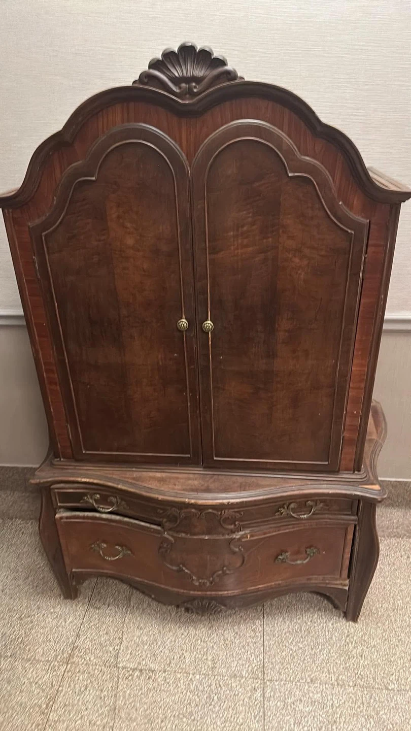 Vintage Wooden Armoire with Drawers