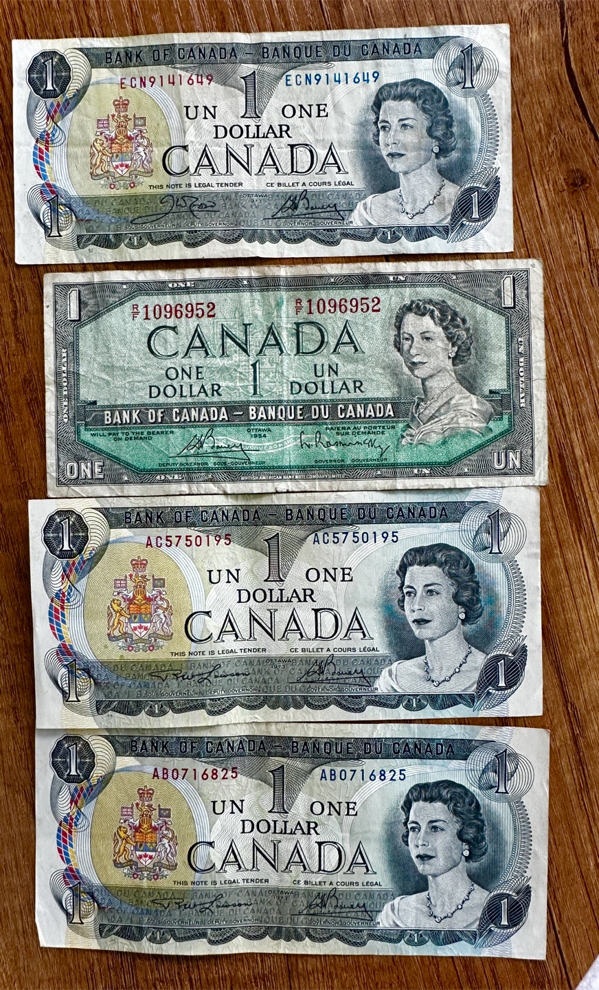 1954 1973 Canadian One Dollar Bank Notes