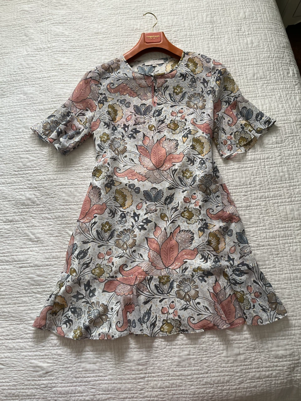 Floral Dress with Gold Accents - Size L
