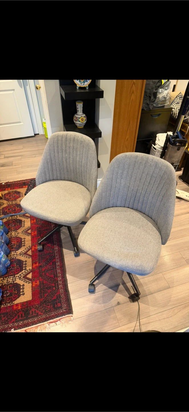 Set of 2 Grey Fabric Office Chairs with Wheels