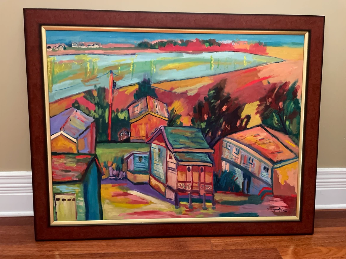 Vibrant Framed Landscape Oil Painting