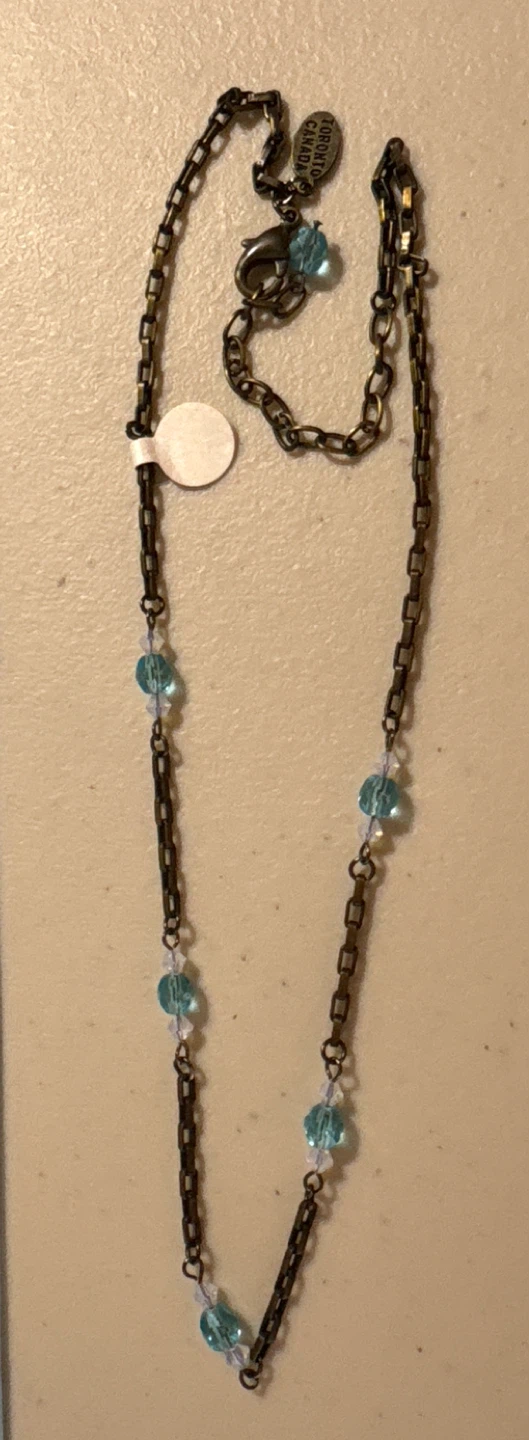 Vintage Belladonna antique Brass Necklace ,Blue Glass beads