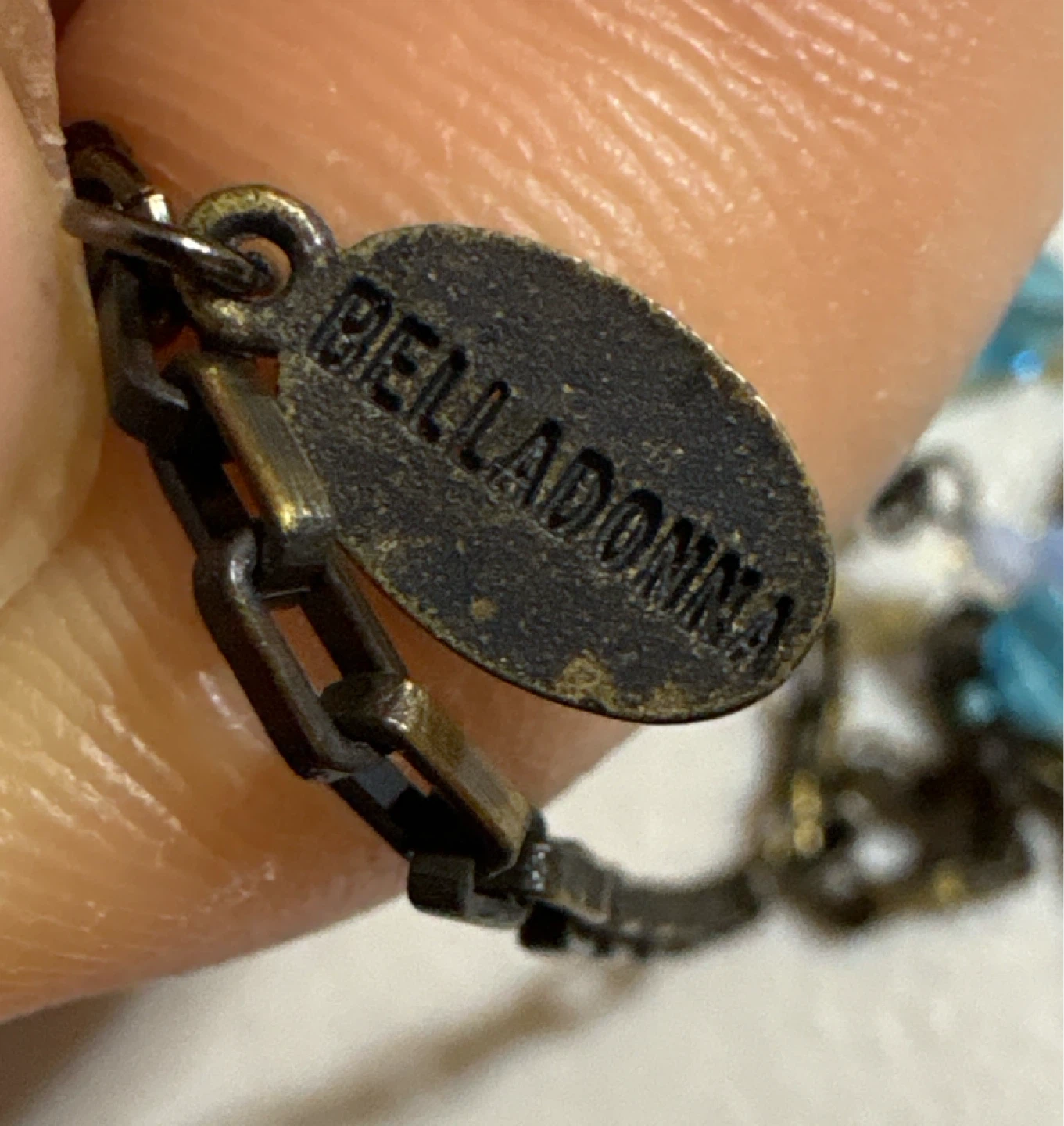 Vintage Belladonna antique Brass Necklace ,Blue Glass beads - photo 2
