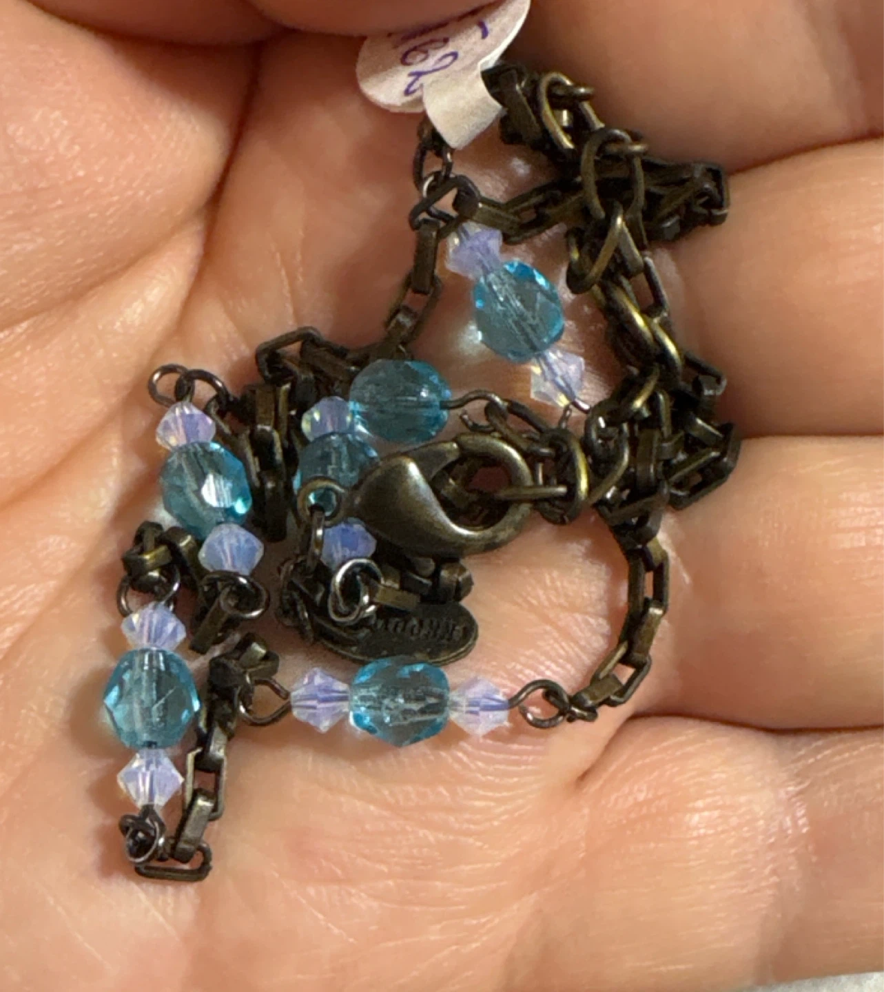 Vintage Belladonna antique Brass Necklace ,Blue Glass beads - photo 3