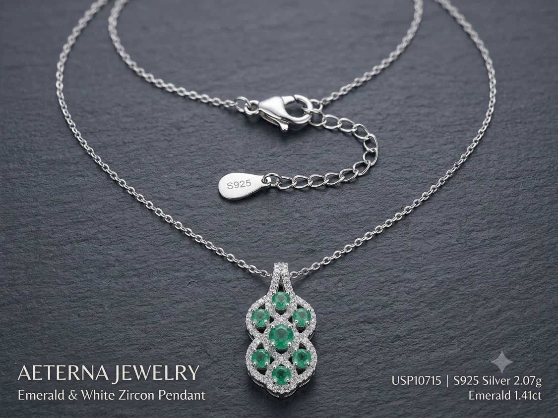 Aeterna Jewelry Emerald & White Zircon Pendant Necklace