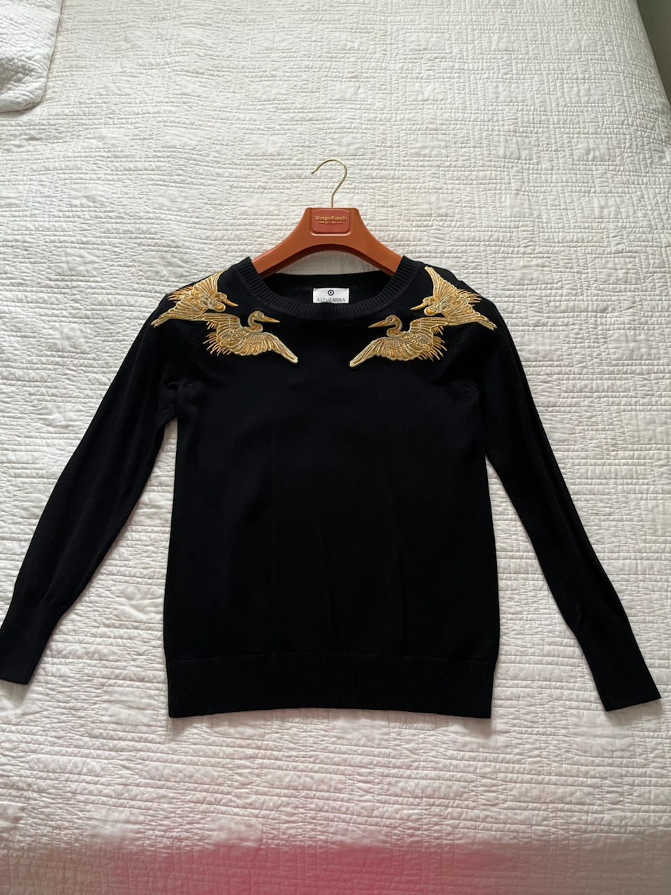 Altuzarra Black Sweater with Gold Crane Embroidery - XS/TP