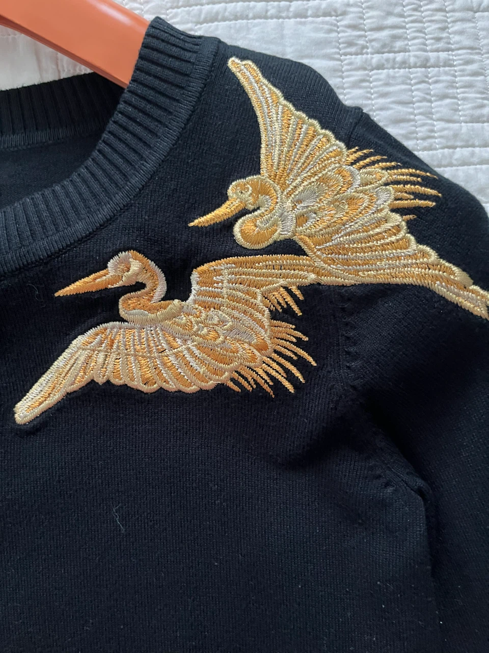 Altuzarra Black Sweater with Gold Crane Embroidery - XS/TP - photo 2
