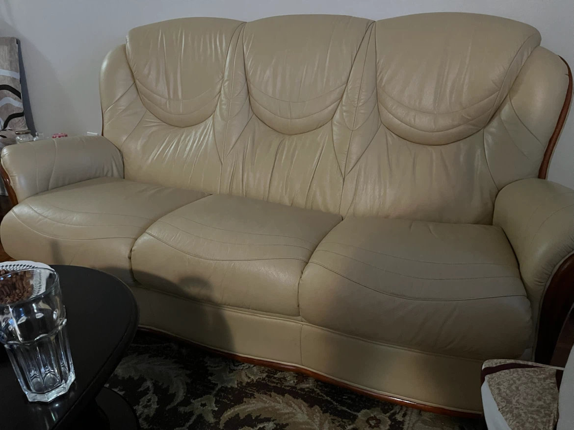 Cream Leather Sofa - photo 2
