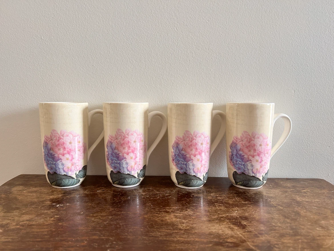 Set of 4 Tall Mugs with Hydrangea Floral Design - photo 2