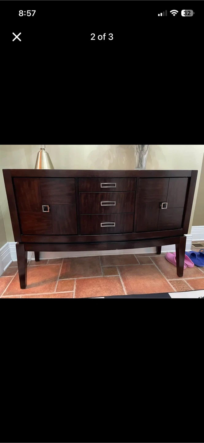 Dark Wood Sideboard with 3 Drawers and 2 Doors