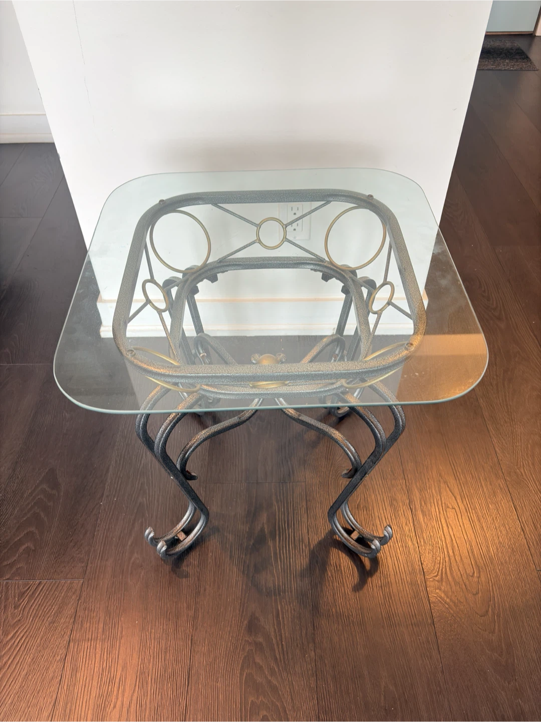 Glass Top Side Table with Ornate Metal Base - photo 2
