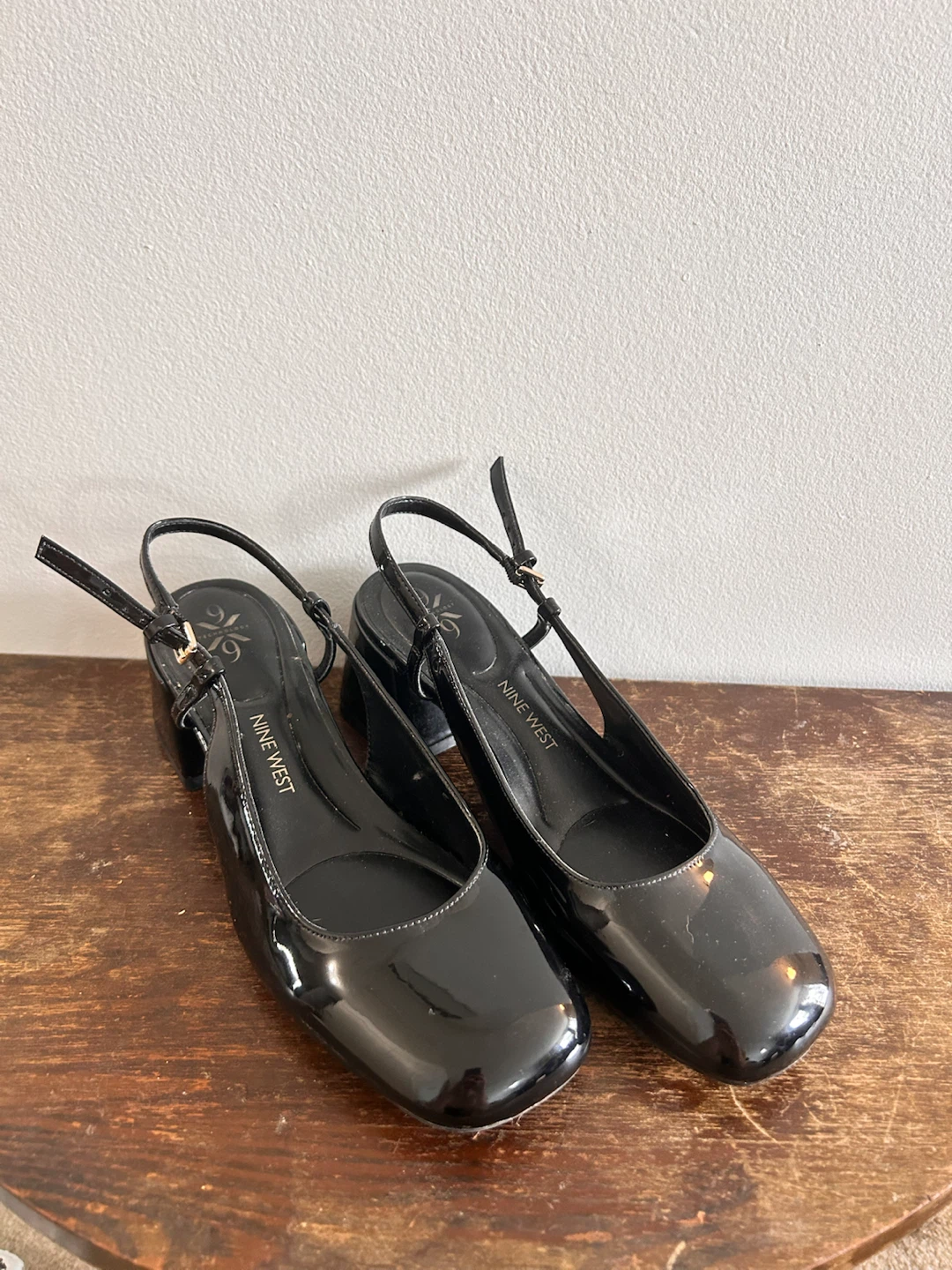 Nine West Black Patent Slingback Heels