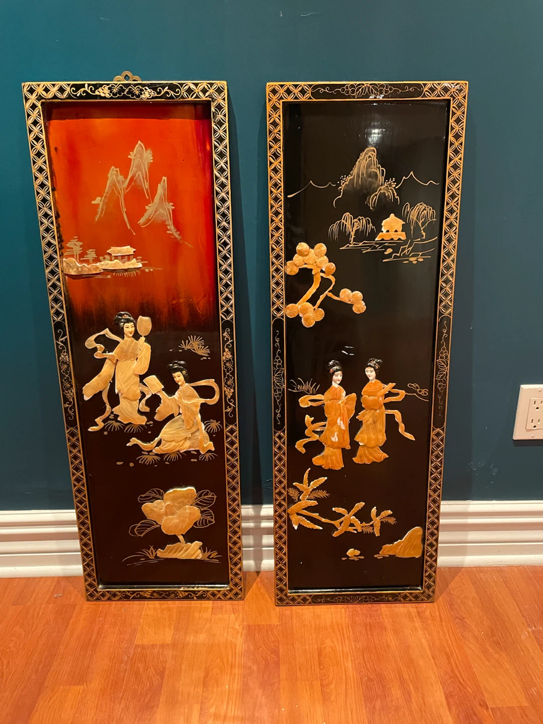 Vintage Asian Wall Panels - Set of 2