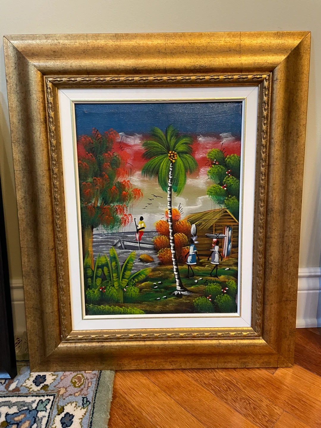 Framed Tropical Landscape Painting