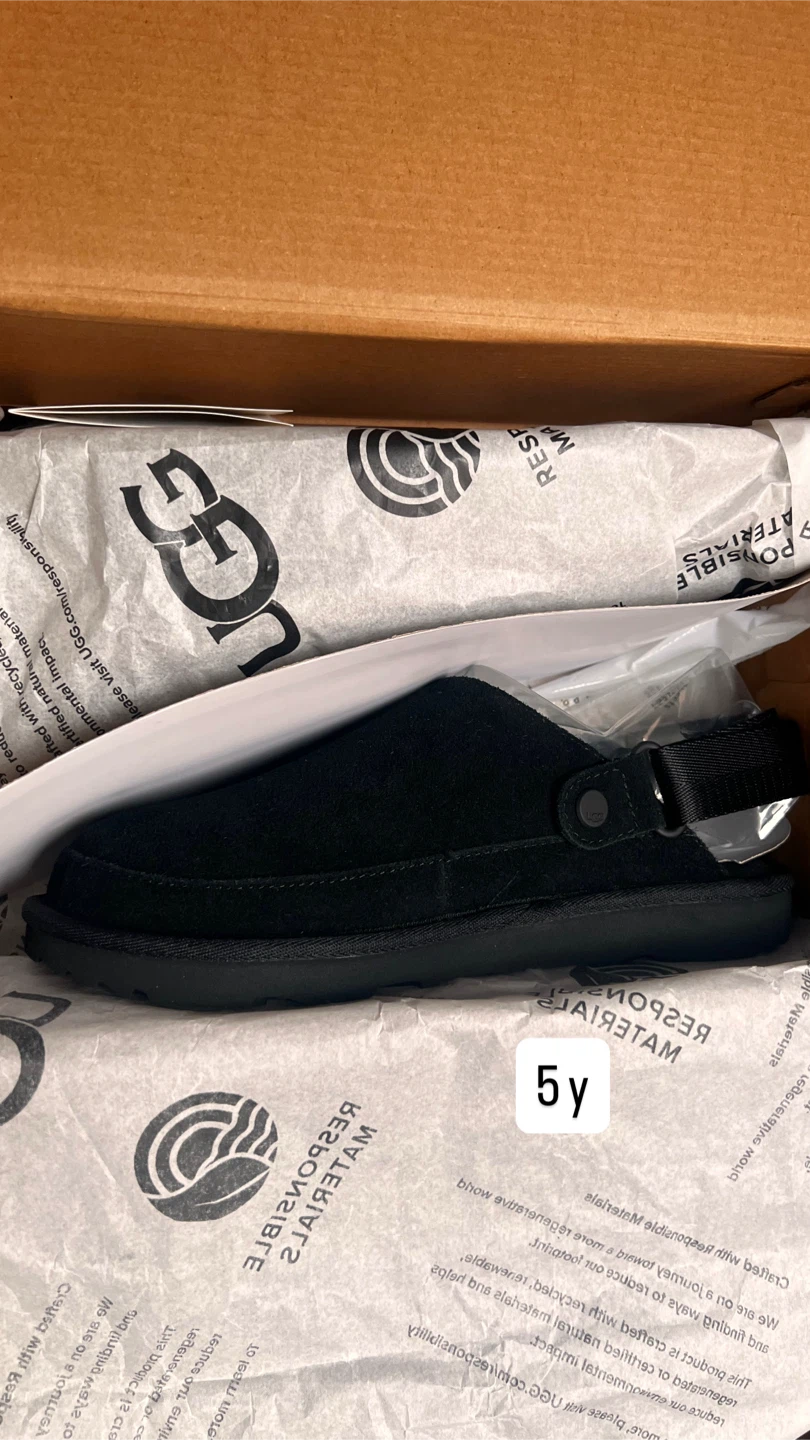 UGG Kids Black Suede Clogs - Size 5Y