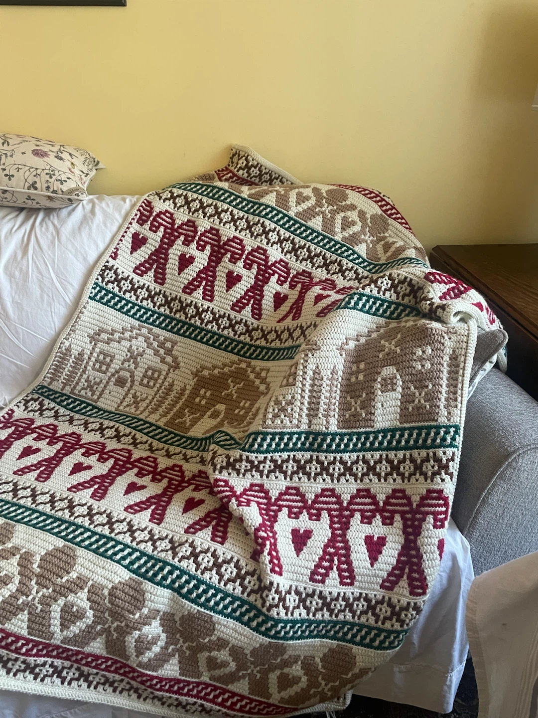 Crocheted Throw Blanket with Holiday Pattern