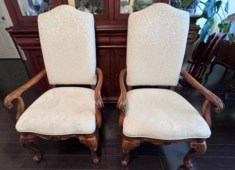 Pair of Traditional Upholstered Dining Armchairs